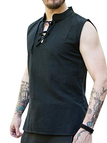 Preisvergleich Produktbild Pxmoda Herren Mittelalter Hemd Gothisches Herren Schnürhemd Fischerhemd, ideales Cosplay Hemd Kostüm mit Leinenstruktur für Game of Thrones (A - Schwarz, S)