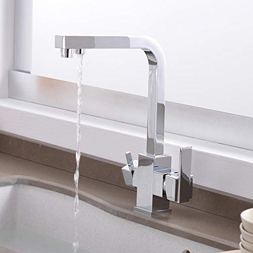Mitigeur de cuisine filtre avec bec pivotant 360° et double sortie eau chaude froide et filtrée