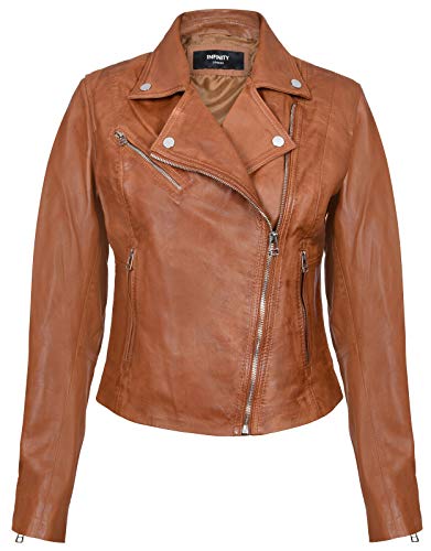 Veste de Mode Zippée Ancien en Cuir Véritable pour Femme, Véritable Bronzer XL