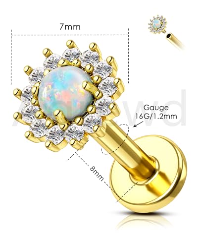 Colorful Opal Tragus Jewelry 16G Vintage Helix Cartilage Earrings Stud Internally Thread Labret Stud Surgical Steel3
