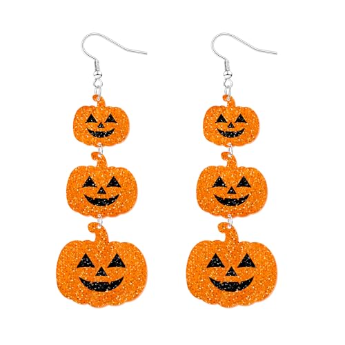 nanafast Halloween Earrings for Women, Cute Acrylic Pumpkin Dangle Earrings, Spooky Halloween Party Costume Accessories