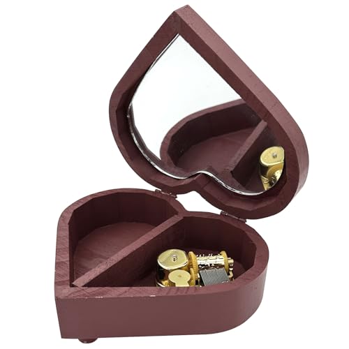 Pursuestar Jewelry Music Box with Mirror-What a Wonderful World, Heart Shaped Vintage Wood Mechanism Wind Up Musical Box Gifts for Women Mom Daughter Wife Girlfriend Girls Birthday Christmas