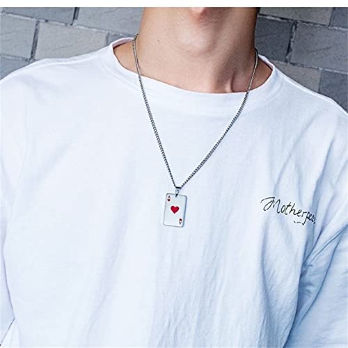 coadipress Punk Stainless Steel Playing Card Poker Tag Pendant Necklace for Women Men Lucky Rock Ace of Spade Heart Royal Flush Games Chain Necklace Hip Hop Unisex Jewelry Gift3