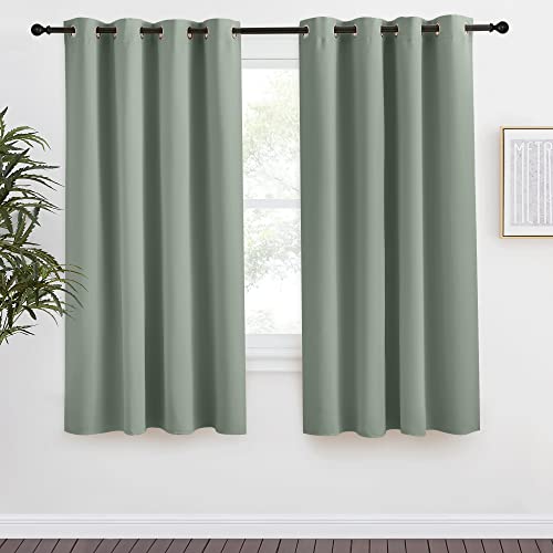 NICETOWN Blackout Greyish Green Curtain 68 inch Length for Bedroom, W55 x L68, 1 Panel, Thermal Insulated Grommet Room Darkening Window Drape Sound Dampening for Living Room Greyish Green 55