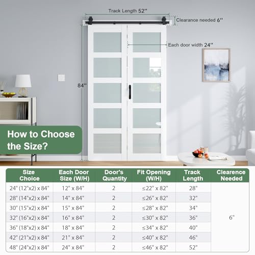 ROYMELO Bifold Barn Door 48x84 Inch (Double 24x84), White Frosted Glass Bifolding Doors with 52" Hardware Kit Included, Closet Sliding Wood Panel Slab, Save Space, Simple DIY Assembly by ROYMELO - Used condition - Image 2