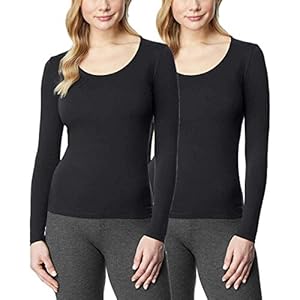 32 DEGREES Womens 2-Pack Scoop Neck, Long Sleeve Base Layer Shirt (Black/Black