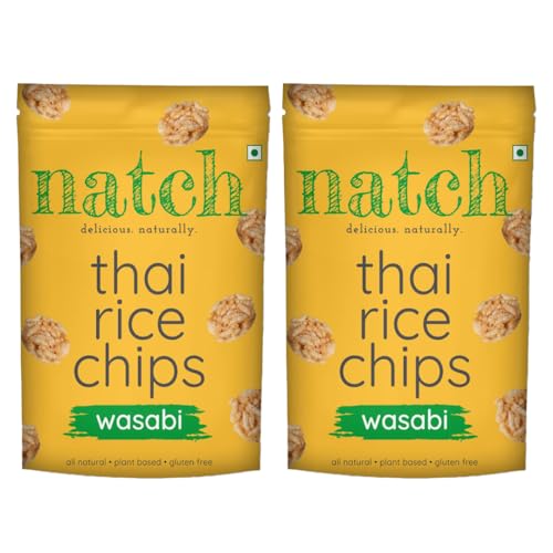 Image of Natch Thai Sticky Rice Chips, Gluten Free Healthy Snacks, Vegan, Party Family Pack, All Natural Crunchy Crackers (Wasabi) 100 Gm Each (Pack of 2)