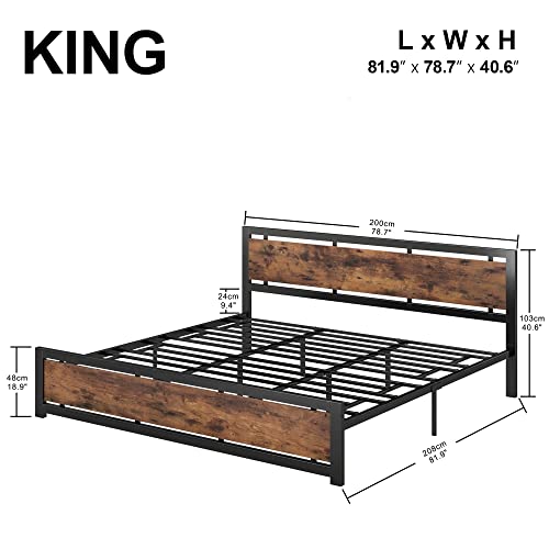 Likimio King Bed Frame, Platform Bed Frame King With Industrial Wood Headboard And 12 Strong Support Metal Legs, Easy Assembly, Noise-Free, No Box Spring Needed #TOP1