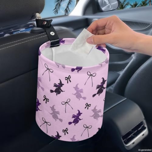 Image of Halloween Witch Bow Car Trash Can, Cute Car Trash Bag, Hanging Car Organizer and Storage Bag, Trash Bin Universal for Cars Accessories, Vehicle, Travelling