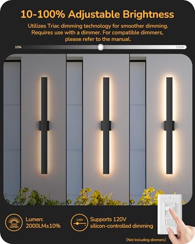 Image of EDISHINE 2 Pack Modern LED Outdoor Wall Lights, 39.3 inch Linear Black Sconce