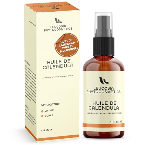 Huile de Calendula 100ml Spray Huile Végétale 100% Naturelle Apaisante pour Corps et Visage Soin Nourrissant Contre les Irritations, Gerçures, Rougeurs et...