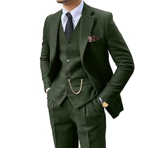 Retro 3 Piece Suit Tweed Herringbone Men’s Suits Slim Fit Groom Tuxedos Set Prom Brown Grey Jacket Blazer Vest Pants