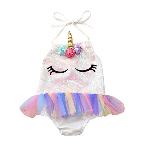 Rainbow Swimsuit Girls Unicorn Beach Swimwear One/Two Piece Bathing Suit Bikini Sets (Unicorn, 12-18Months)