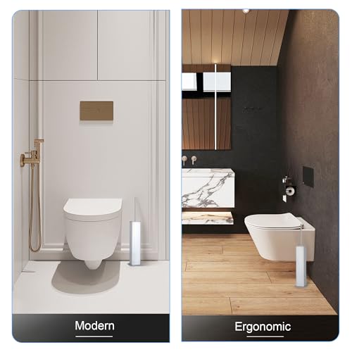 Image of BVL Toilet Brush and Holder Set Chrome Stainless Steel 304 Square Freestanding Toilet Brush for Bathroom