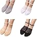 Sunnyuk 4 Paar Perlen Spitze Socken Damen, Pearl Lace Socks, Niedlich Mesh Transparent Ultra Dünn Lace Liner Socken, Rutschfeste Socken Söckchen, Unsichtbare Socken Durchsichtige Spitze Boot Socke