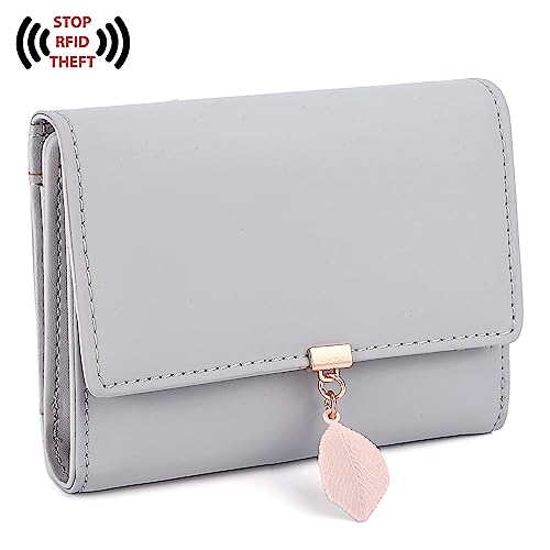 UTO Ladies Purses RFID Blocking Wallets for Women with Zipper Coin Pocket 6 Card Slots Leaf Pendant Faux Leather - Image 3