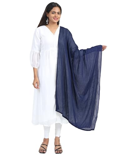 Image of Miraan Solid Pure Cotton Dupatta with Pom Pom Border, 2.25 meters length (DUPCOTTON)