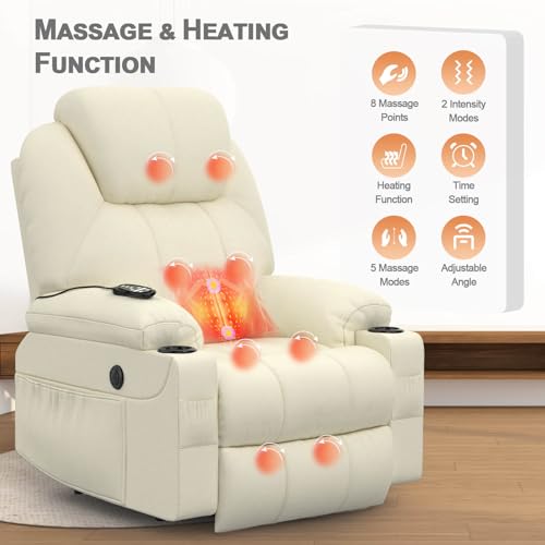BareTay Recliner Armchair Lift Chair For the Elderly, Power Recliner Chair with Massage & Heat, Extended Footrest, Type C+USB Ports, 2 Cup Holders, Dual Side Pockets Reclining Chairs Lounge Sofa - Image 2