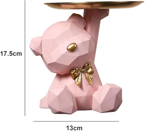 Miniatura 7 de ANKICK Bandeja de almacenamiento, estatua y llavero, bandeja para aretes, labiales, lindas estatuas de oso con plato, esculturas de oso con plato,