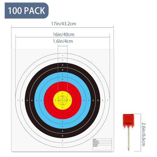 suituts 100 Pcs Bullseye Paper Shooting Targets with 4 Pcs Archery Target Pins, Archery Targets Paper 16x16 Inch 10 Ring Bow and Arrow Targets for Indoor or Outdoor Range - Thumbnail 2