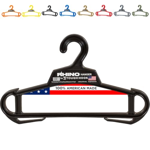 Rhino Tough Hook Heavy Duty Clothes Hangers Made in USA, Military Grade Coat Hanger for Body Armor 200-lb Capacity Suit Hangers The Everyday for Everything, The Indestructible Hanger, 1 Black