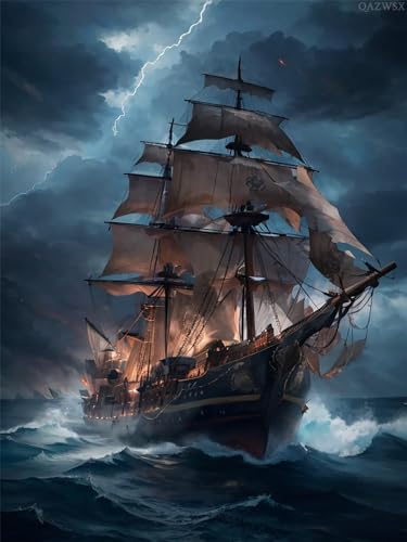Kit peinture diamant adulte bateau pirate strass 5D broderie décoration 30x40