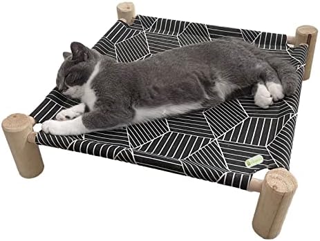 Babyezz Cat and Dog Hammock Bed, Wooden cat Hammock Elevated Cooling Bed, Detachable Portable Indoor/Outdoor pet Bed, Suitable for Cats and Small Dogs (Black Diamond)