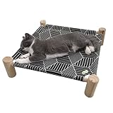 Babyezz Cat and Dog Hammock Bed, Wooden cat Hammock Elevated Cooling Bed, Detachable Portable Indoor