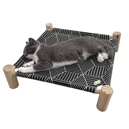 Babyezz Cat And Dog Hammock Bed, Wooden Cat Hammock Elevated Cooling Bed, Detachable Portable Indoor/Outdoor Pet Bed, Suitable For Cats And Small Dogs (Black Diamond) #TOP14