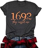 Women Halloween Salem Witch Tshirt 1692 They Missed One Graphic Print Tee Shirt Casual Horror Movie Halloween Shirt(M,Gray)