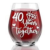AGMDESIGN Happy 40th Anniversary Wine Glass, 40 Years Together , Wedding Engagement Gifts for Women