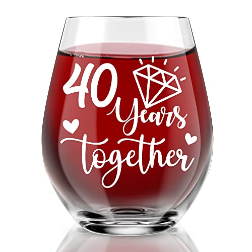Agmdesign Happy 40Th Anniversary Wine Glass, 40 Years Together , Wedding Engagement Gifts For Women Men, 40 Year Anniversary Party Decor, His And Hers Gifts Ideas For Anniversary #TOP13