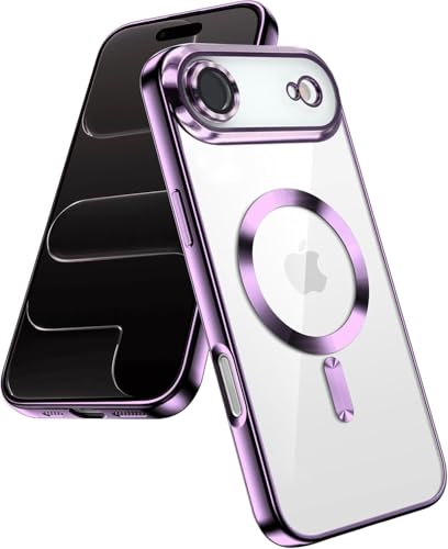 Image of VONZEE Electroplating Transparent Clear Logo Back Cover TPU Compatible with iPhone 17 Air, Compatible with Magsafe, Full Body & Individual Camera Protection for Each Lens for Men & Women|Deep Purple