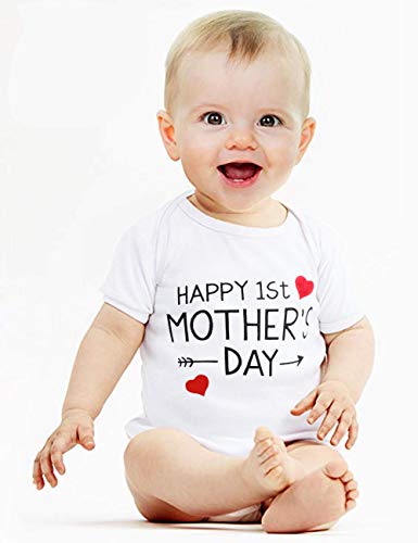 Happy First Mothers Day Newborn Baby Boy Girl Outfit Short Sleeve Bodysuit Twins Summer Romper Clothes Set (White, 3-6 Months) #TOP1