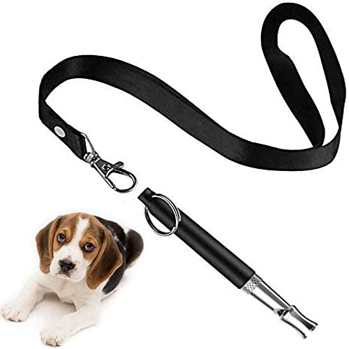 HEHUI Dog Whistle, Dog Whistle to Stop Barking, Adjustable Pitch Ultrasonic Training Tool Silent Bark Control for Dogs- 1 Pack Whistles with Free Lanyard Strap(Black)