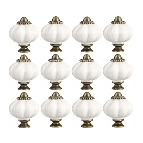 RSWZSFL Tiradores para Muebles 12 Piezas Pomos para Armarios de Cerámica con forma de Calabaza Pomo para Habitación infantil Tiradores Vintage para Cajones de Cocina (White)