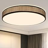 💡3000K Sanftes Licht：Fortschrittliche LED-Beleuchtungstechnik, die ununterbrochene Lichtstrahlen bietet, kombiniert mit der runden Deckenleuchte mit Textilschirm, die das Licht auf einen weichen, diffusen und flimmerfreien Zustand einstellt, um eine gemütliche und angenehme Atmosphäre zu schaffen. Darüber hinaus ist die LED-Beleuchtung nicht durch Funkstörungen beeinträchtigt und bietet eine dauerhafte und stabile Beleuchtung, was wirklich der Design-Highlight dieser Wohnzimmerlampe ist.