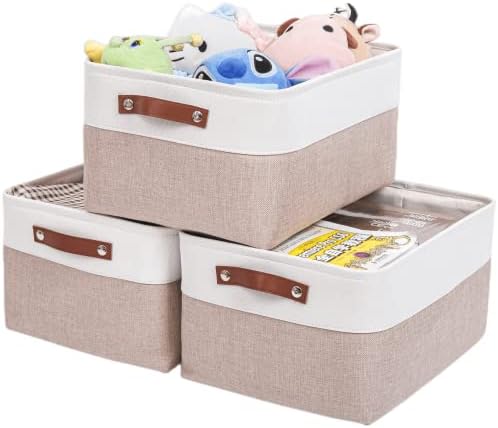 Mangata Set of 3 Fabric Storage Boxes, Small Storage Basket with Handles for underwear, sock, towel (Small, Grey)