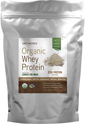 Grass FED Organic Pure Whey Protein Powder Concentrate - Gluten Free Sugar Free Natural Unflavored (2 LB)