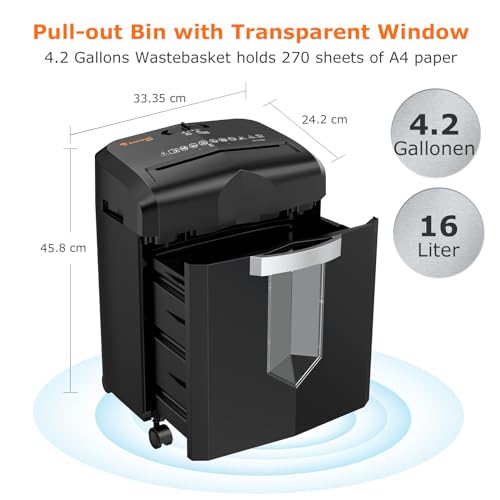 Bonsaii 12-Sheet Micro Cut Paper Shredder, Heavy Duty Shredder for Home Office Runs for 60 Mins, Shredders with 4 Casters & 16 Litres Pullout Bin, Shreds CD, Card, Mail, Staple and Clips(C266-B) - Image 5