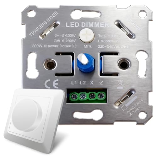 Dimmer a LED da 230 V, interruttore dimmer per lampade a LED, interruttore della luce, dimmerabile, dimmer girevole compatibile con interruttore GIRA & Hue, 5-200 W con piastra di copertura bianca