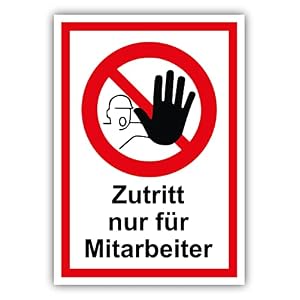 tradercat Zutritt nur für Mitarbeiter Schild Aufkleber aus Vinyl Schilder Sticker mit UV-Schutz Mitarbeiter Zutritt Hinweisschilder Zutritt Mitarbeiter Warnzeichen (AUFKLEBER | 30 x 21 cm)