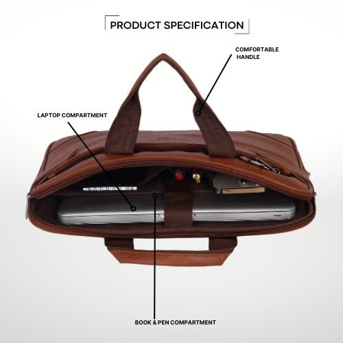 Image of EXIM Office Bag for Man 15.6 inch Vegan Leather Laptop bags Men Use Briefcase Messenger Premium Side Bags -Tan