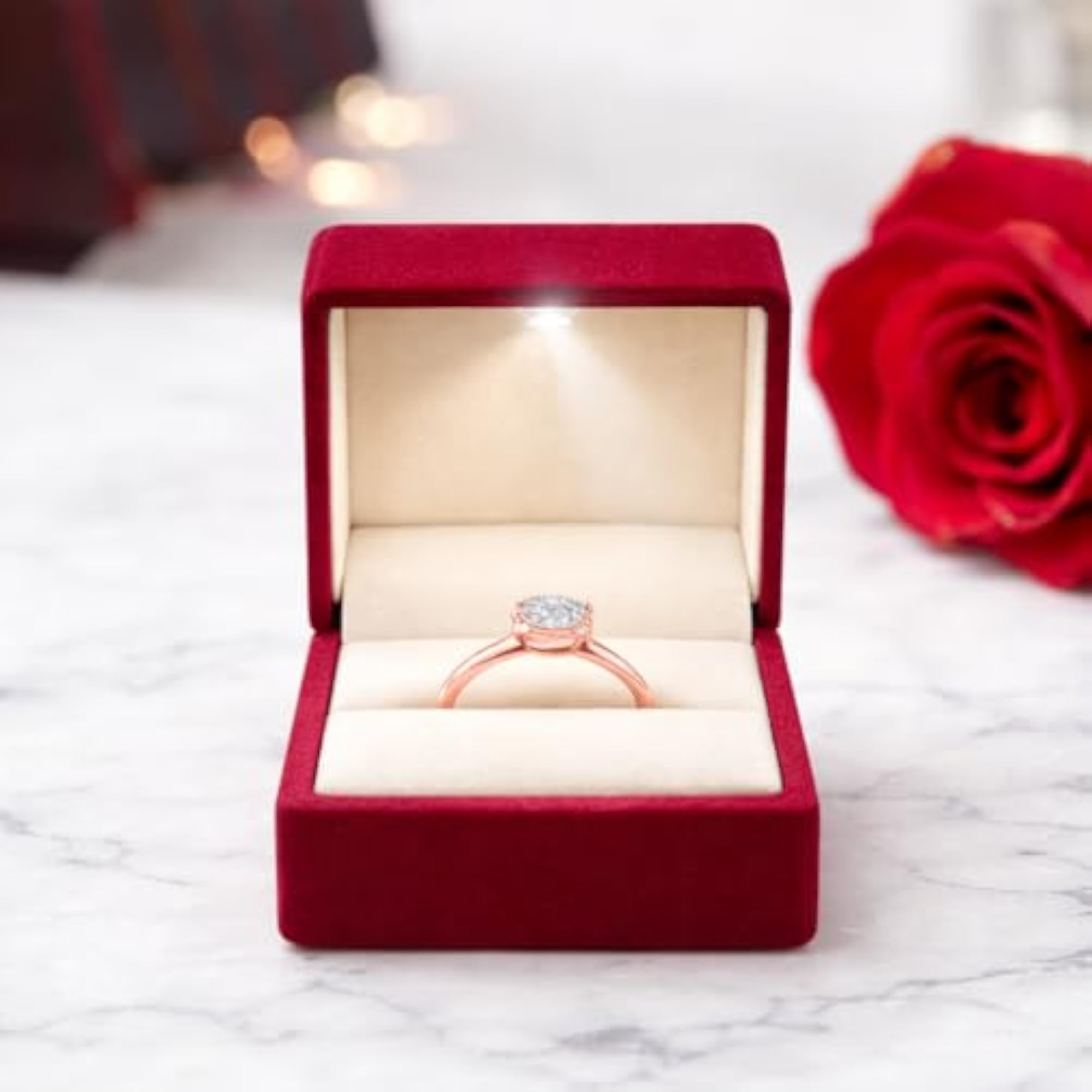 LED Velvet Ring Box for Engagement Proposal, Luxury Gift Case
