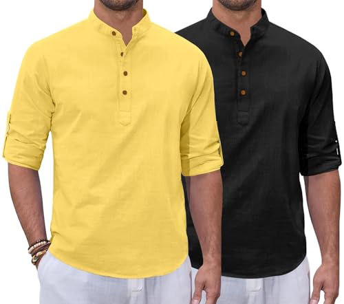 Image of Zombom Combo of Men's Casual Solid Cotton Polyester Blend Full Sleeve Straight Kurta Shirt (Pack of 2)