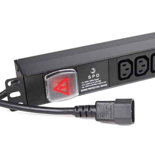 Image of kenable 12 Way Surge Protected PDU Power Distribution Unit | C13 Sockets with C14 IEC Plug | 19 Inch Rack Mount | Metal Oxide Varistor Protection | 5m Cable