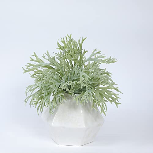 LNGO 5.5 inch 1 Bundle Faux Antler Leaf Artificial Greenry UV Resistant Bushes Shrubs Office Home Outdoor Decoration