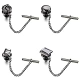 Jstyle 4 Pcs Mens Tie Tack Clutch with Chain,Tie Pins and Clips for Men Unique