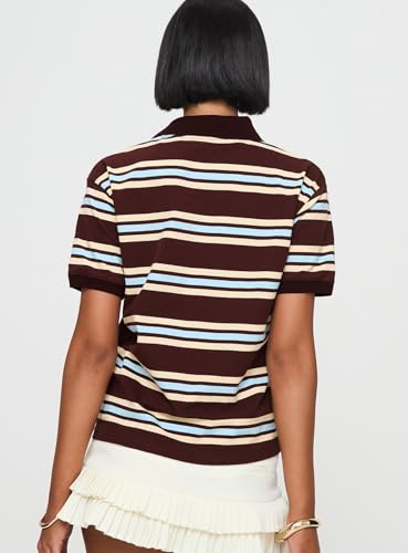 Zzevolss Women'S Striped Polo Shirts Collared Button V Neck Henley Tops Color Block Short Sleeve T Shirt 90S Vintage Tees  thumb #3