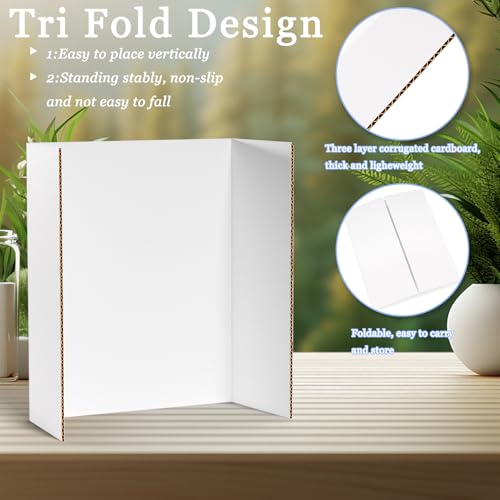 Image of AKONEGE 6 Pack Medium Trifold Poster Board, 26 inch x 16 inch White Corrugated Cardboard Tri Fold Poster Boards for Presentation, School Projects, Science Fair, Photo Display Exhibitions Event